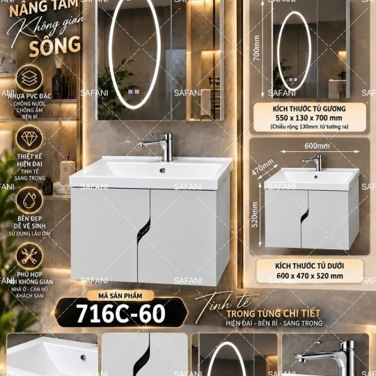 Tủ Nhựa Cao Cấp PVC Đặc SA716C