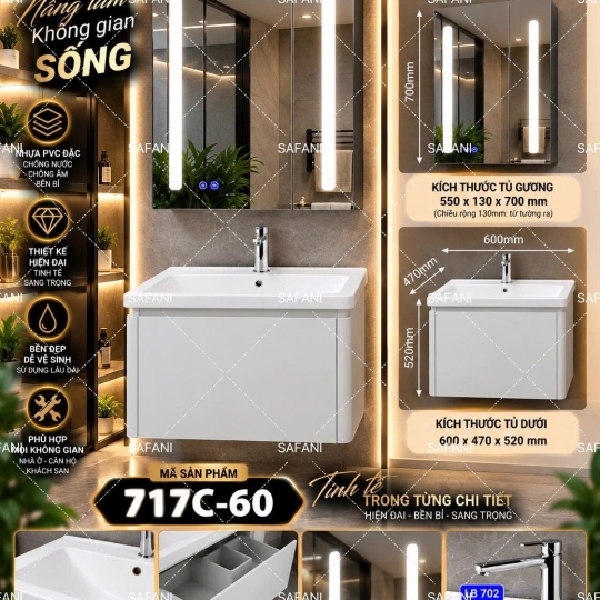 Tủ Nhựa Cao Cấp PVC Đặc SA717C