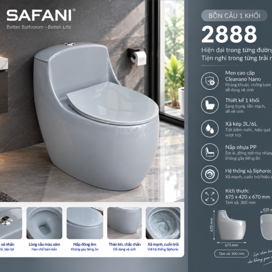 Bồn cầu 1 khối màu xám 2888