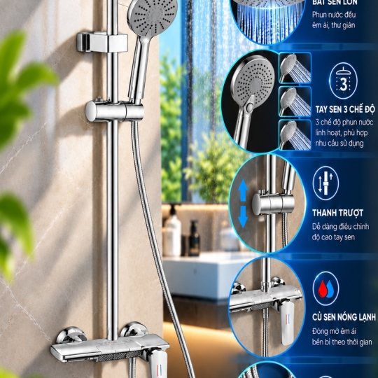 Sen cây nóng lạnh đồng thau mạ crom 3 phím SC-133