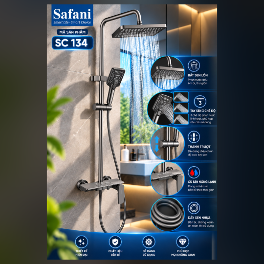 Sen cây nóng lạnh đồng mạ xám 3 phím SC-134