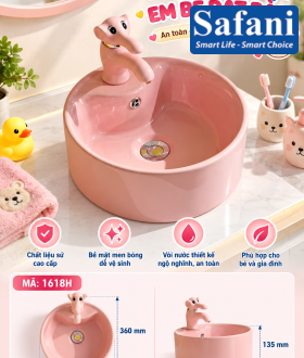 Chậu lavabo em bé tròn hồng 1618H