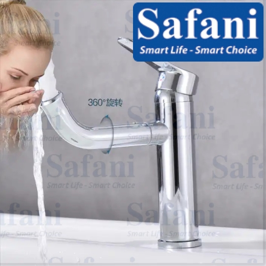 Vòi lavabo nóng lạnh inox sus 304 mạ crome xoay 360 độ 2014