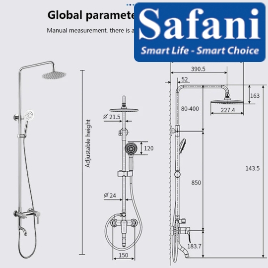 Sen cây tắm đứng tròn lệch inox 304 mã 917