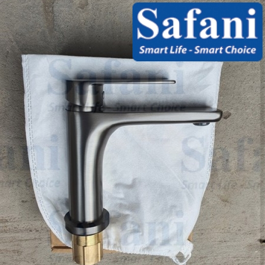 Vòi lavabo nóng lạnh đồng thau sơn tĩnh điện xám 20cm S723