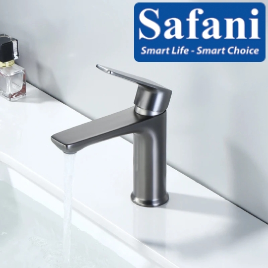 Vòi lavabo nóng lạnh đồng thau sơn tĩnh điện xám 20cm S723