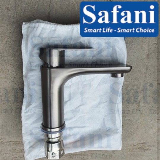 Vòi lavabo nóng lạnh inox sus 304 sơn tĩnh điện xám 20cm S725
