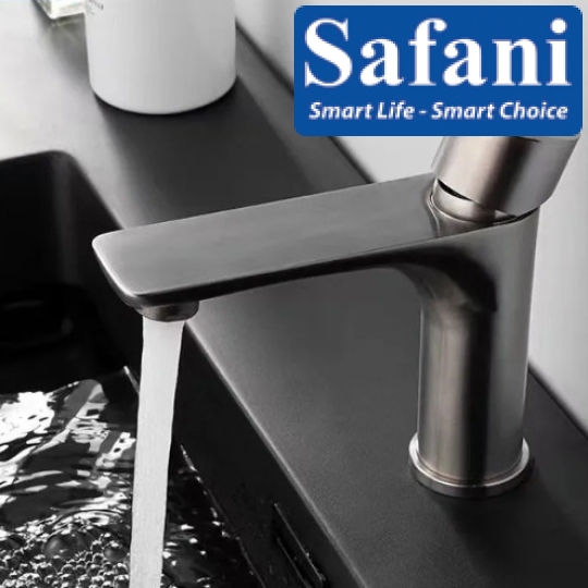 Vòi lavabo nóng lạnh inox sus 304 sơn tĩnh điện xám 20cm S725
