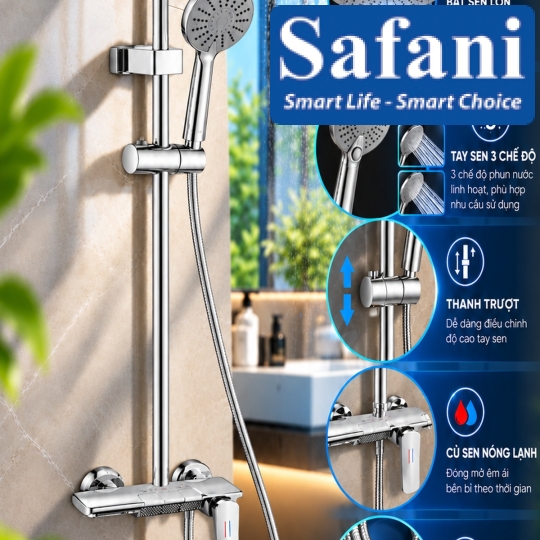 Sen cây nóng lạnh đồng thau mạ crom 3 phím SC-133