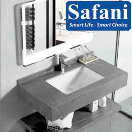 Bàn đá Lavabo 2 tầng chống trầy màu xám SABD72