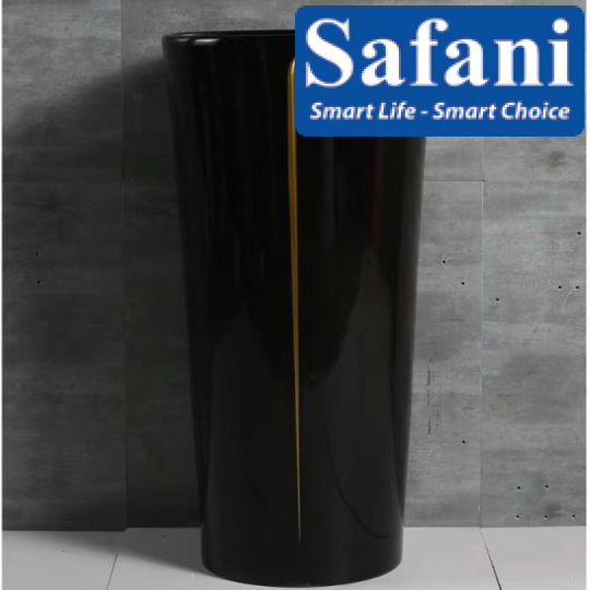 Lavabo trụ đứng tròn đen chỉ vàng SA5135