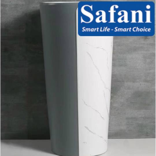 Lavabo trụ đứng tròn xám trắng vân mây SA5137
