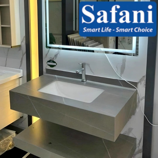 Bàn đá Lavabo 2 tầng chống trầy màu xám SABD72