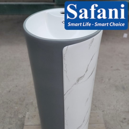 Lavabo trụ đứng tròn xám trắng vân mây SA5137