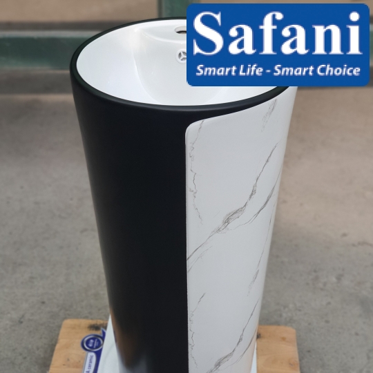 Lavabo trụ đứng tròn đen trắng vân mây SA5136