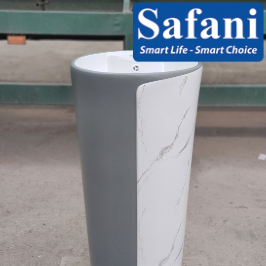 Lavabo trụ đứng tròn xám trắng vân mây SA5137