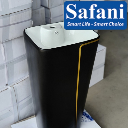 Lavabo trụ đứng vuông đen chỉ vàng SA5127