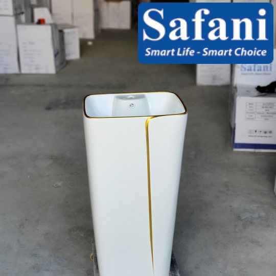 Lavabo trụ đứng vuông trắng chỉ vàng SA5126