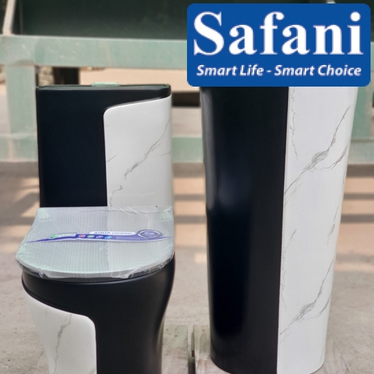 Lavabo trụ đứng tròn đen trắng vân mây SA5136